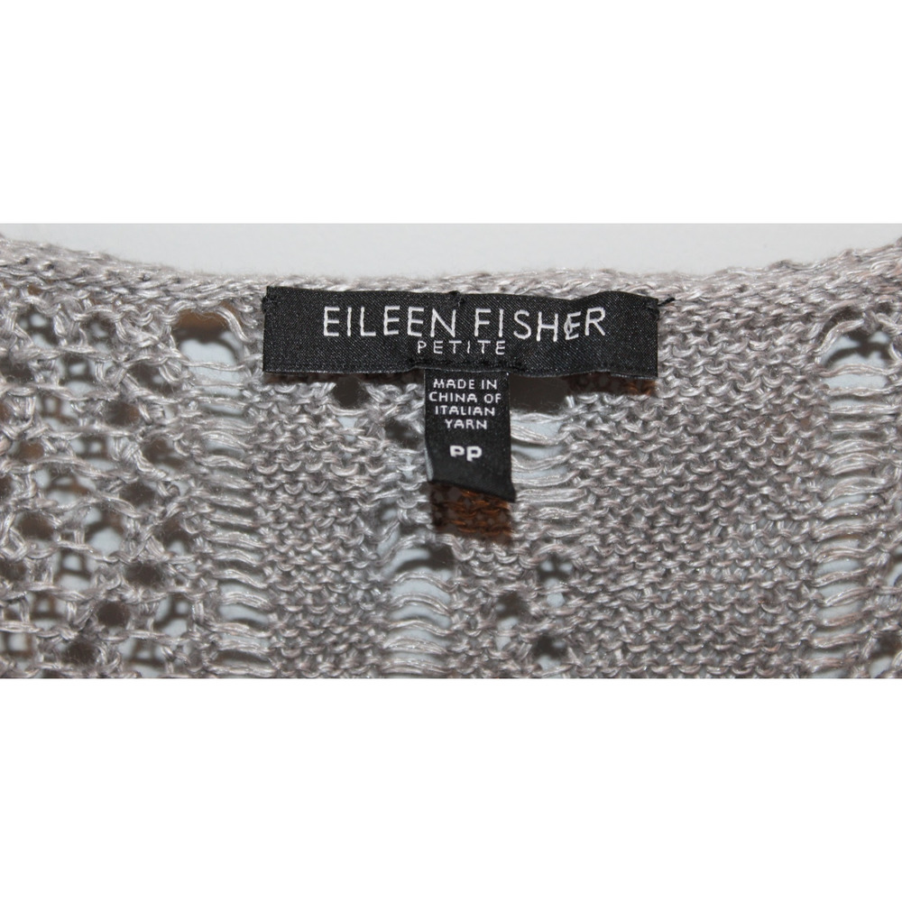 Eileen Fisher Open Knit V-Neck Short Sleeve Sweater Linen Metallic PP Petite Top - Picture 10 of 16